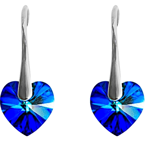 Dark Blue Heart Shaped Swarovski Crystals Earrings Dark Blue Heart Shaped Swarovski Crystals Earrings